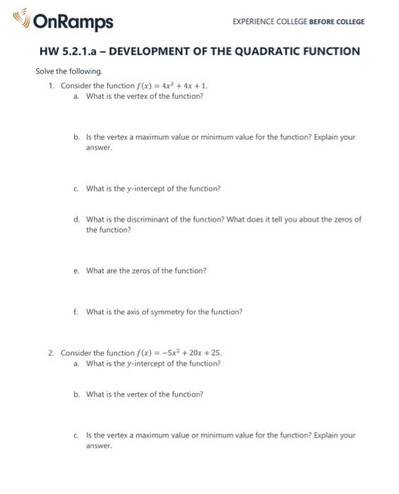 onramps college algebra homework answers