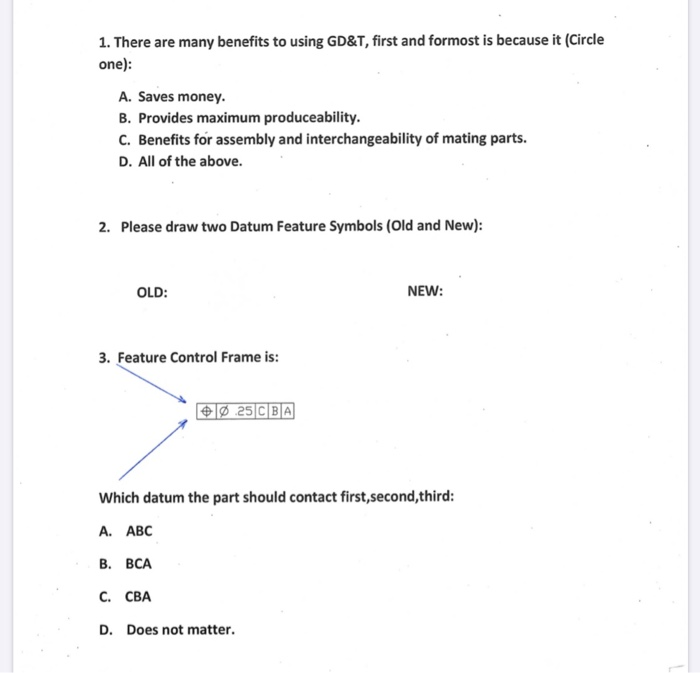 Solved 1. There are many benefits to using GD&T, first and | Chegg.com