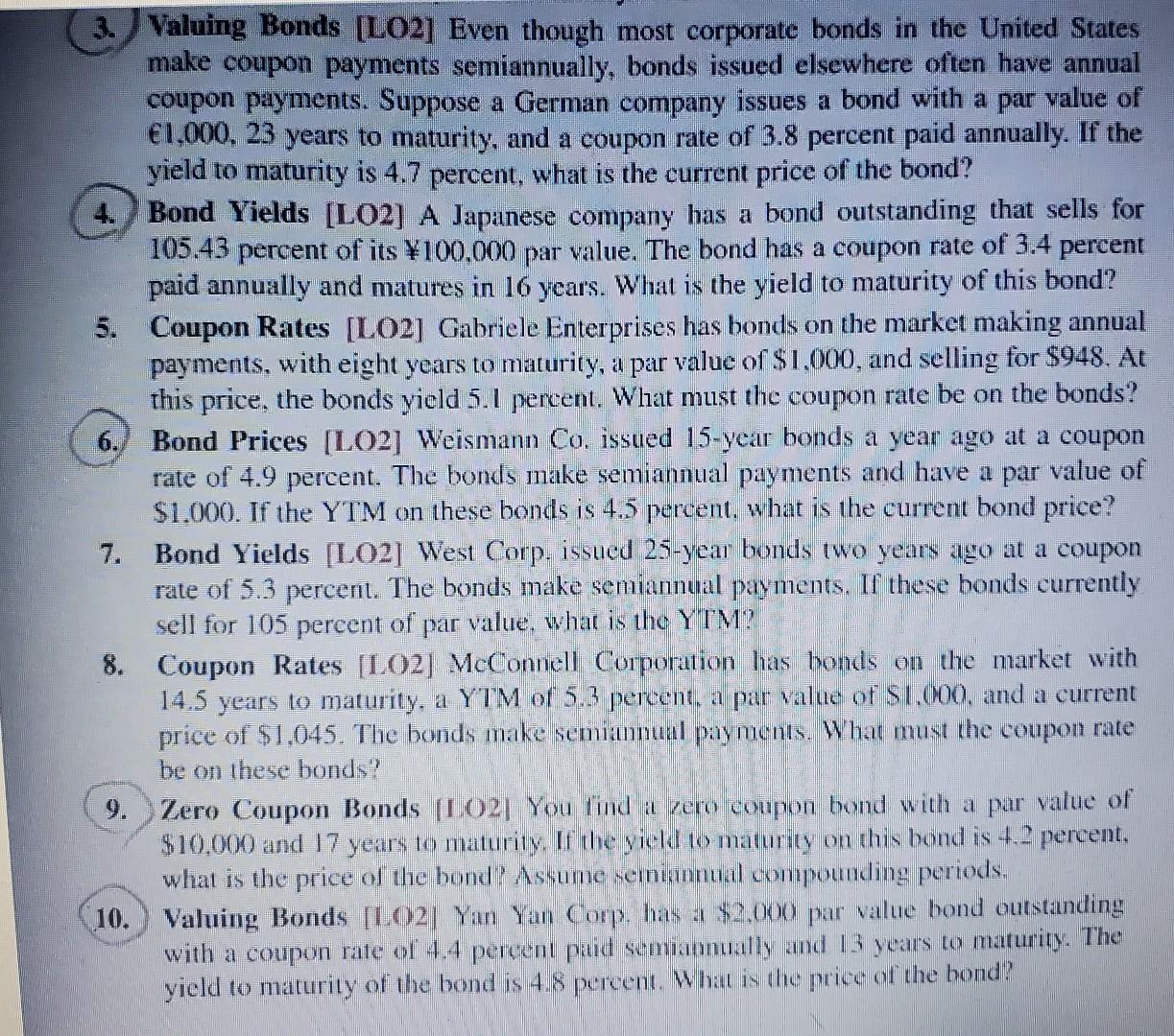 Solved 3. Valuing Bonds [LO2] Even Though Most Corporate | Chegg.com