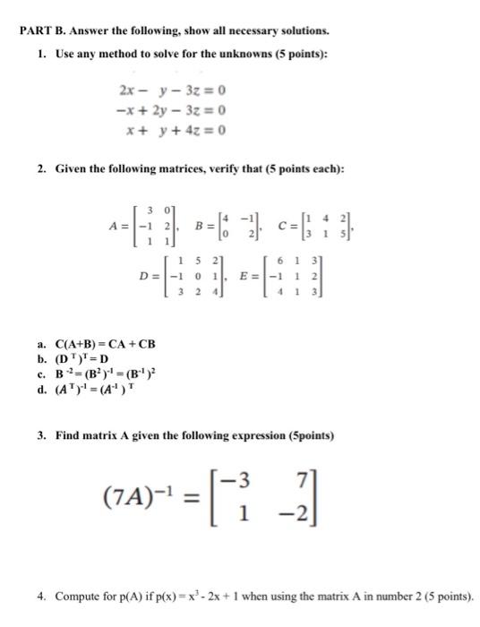 Solved PART B. Answer The Following, Show All Necessary | Chegg.com