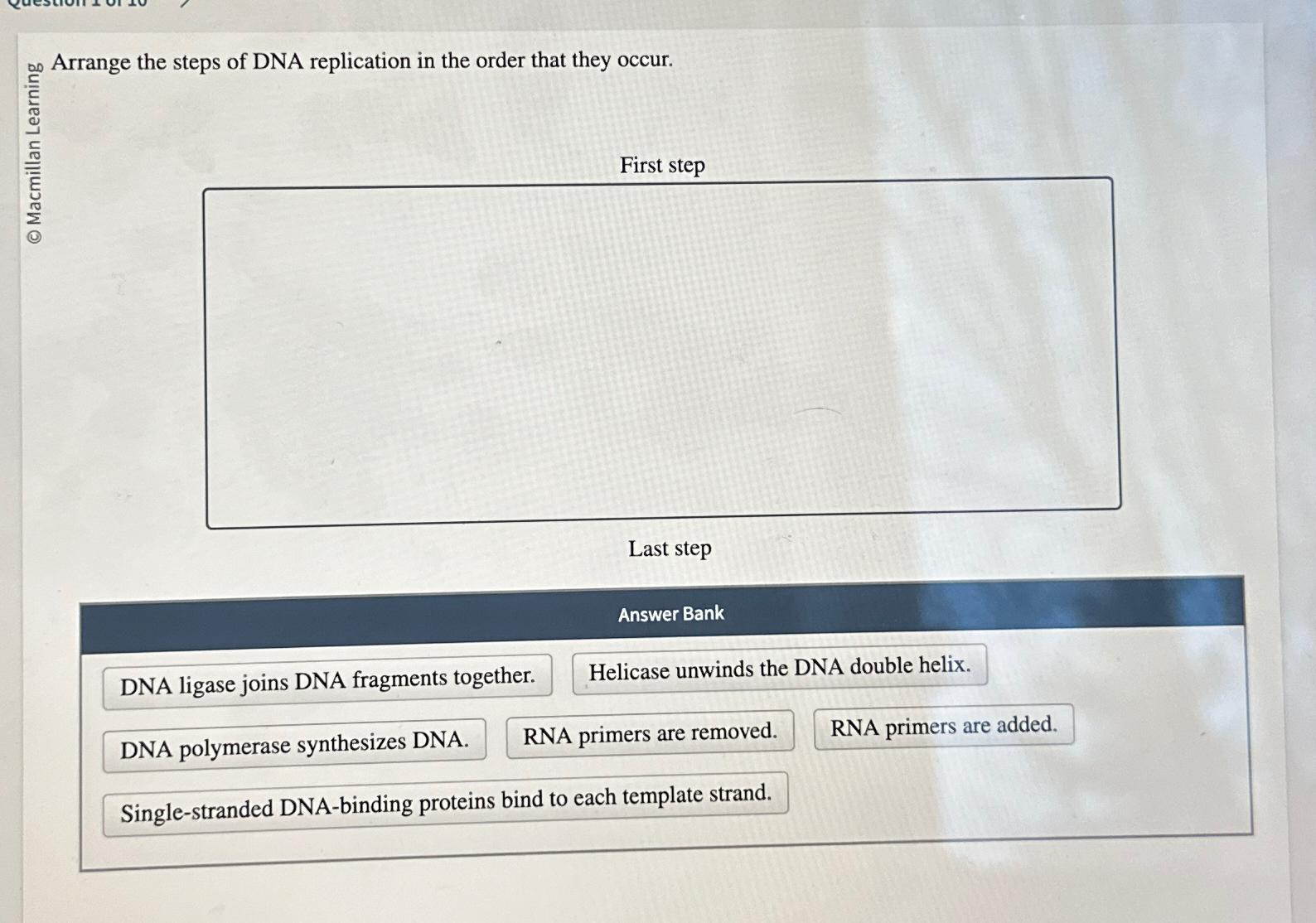 Solved Arrange the steps of DNA replication in the order | Chegg.com 