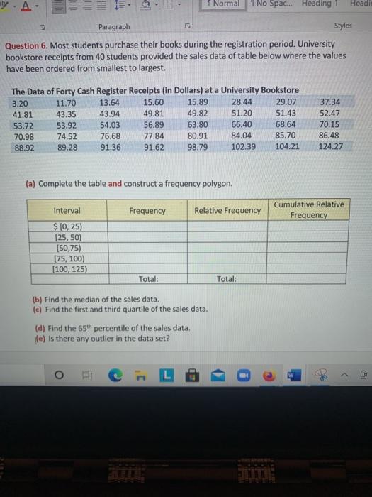 Solved A 1 Normal No Spac... Heading 1 Headi Paragraph | Chegg.com