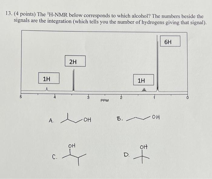 Solved 13. (4 Points) The 1H−NMR Below Corresponds To Which | Chegg.com