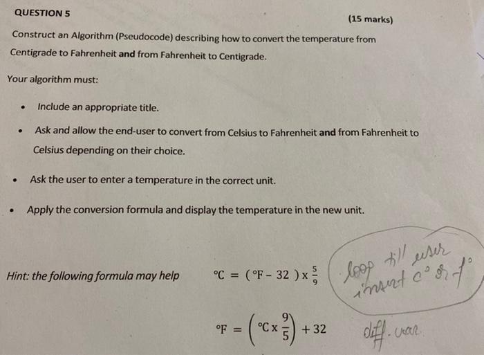 Solved QUESTION 5 (15 marks) Construct an Algorithm | Chegg.com