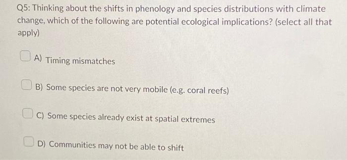 Solved Q5: Thinking About The Shifts In Phenology And 