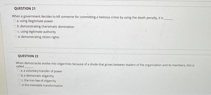 Solved QUESTION 28 A System Of Government In Which A Small Chegg