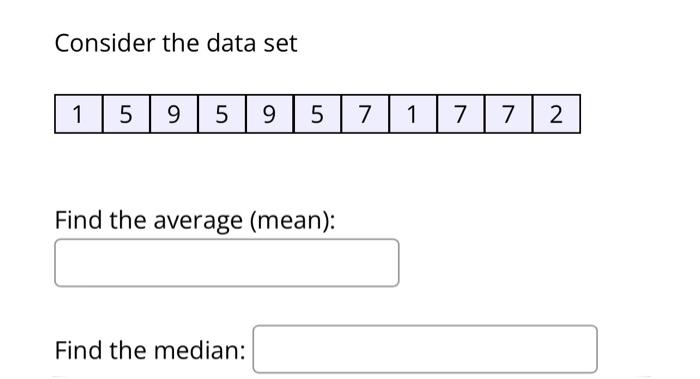 Solved Consider the data set Find the average (mean): | Chegg.com