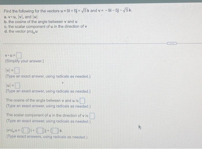 Solved Find the following for the vectors \\( u=9 i+5 | Chegg.com