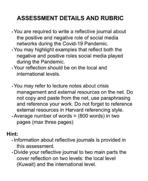 ASSESSMENT DETAILS AND RUBRIC • You are required to | Chegg.com