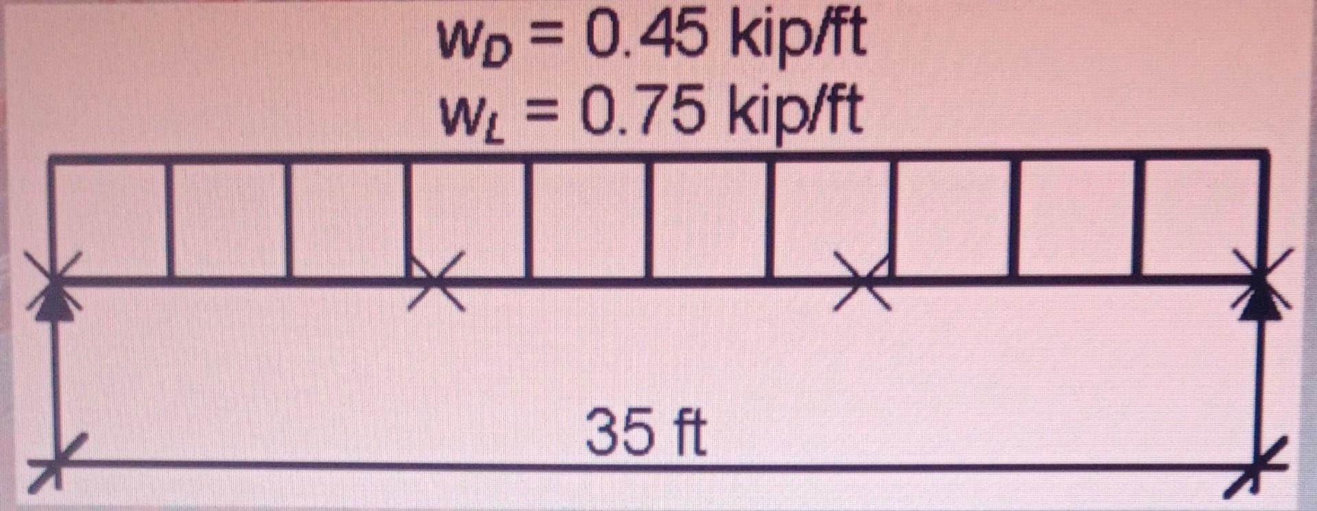 WD = 0.45 kip/ft
WL = 0.75 kip/ft
*
35 ft