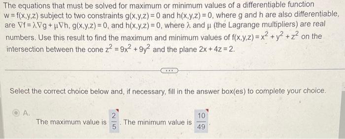 Solved The equations that must be solved for maximum or | Chegg.com