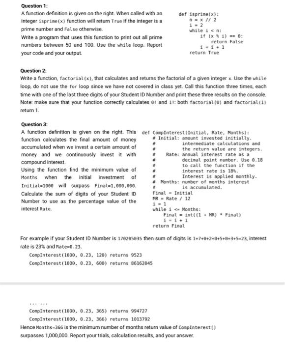 Solved Question 1 A function definition is given on the