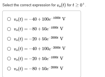 Solved Select the correct expression for vo(t) ﻿for | Chegg.com