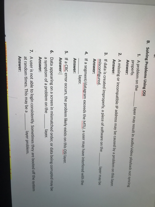 Solved A. Describing the OSI Model Match the layers of the | Chegg.com