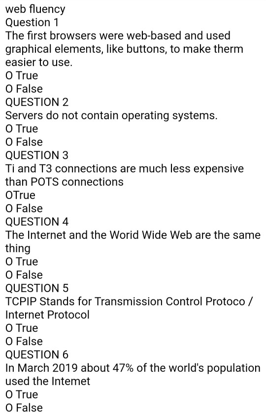 Solved web fluency Question 1 The first browsers were | Chegg.com