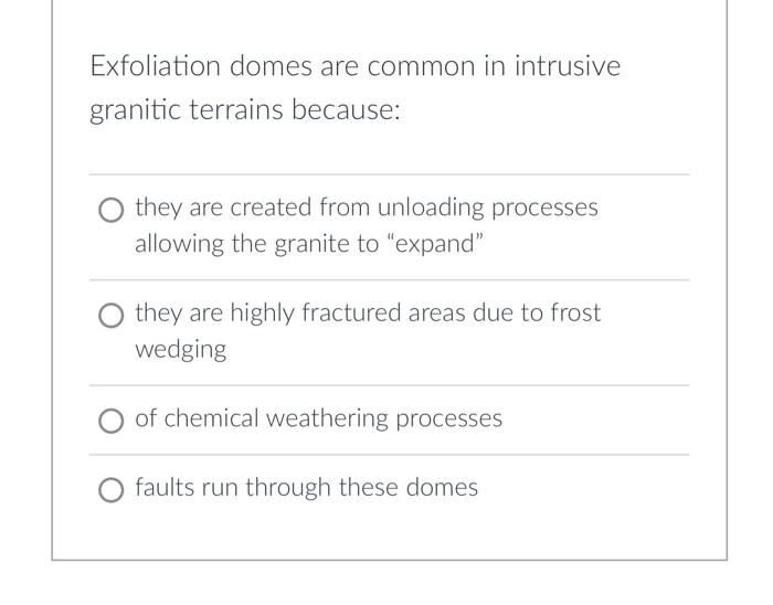 Solved Exfoliation domes are common in intrusive granitic | Chegg.com