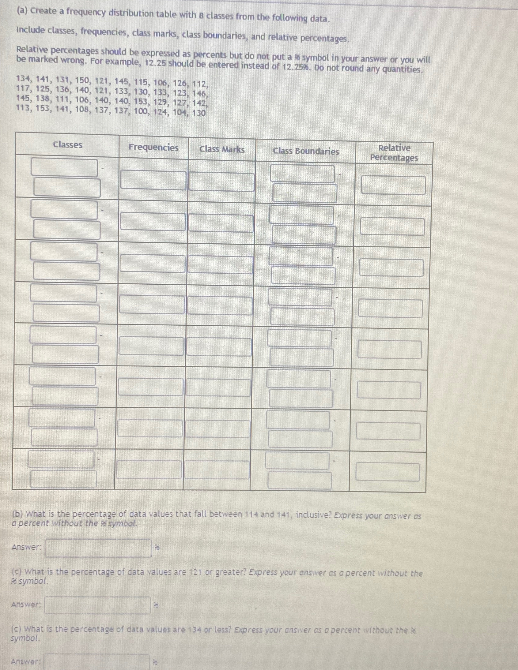 Solved (a) ﻿Create a frequency distribution table with 8 | Chegg.com