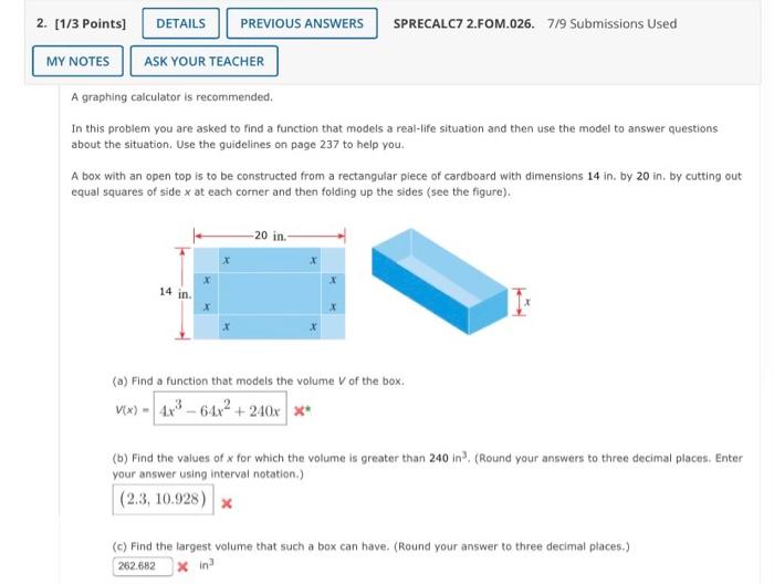 Solved 2 1 3 Points DETAILS PREVIOUS ANSWERS SPRECALC7 Chegg