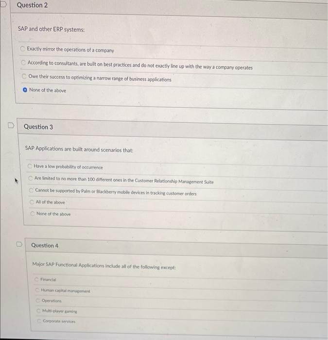 Solved D Question 2 SAP And Other ERP Systems: Exactly | Chegg.com
