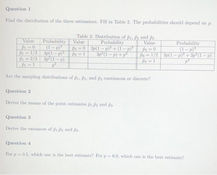 Solved Question 1 Find the distribution of the three | Chegg.com
