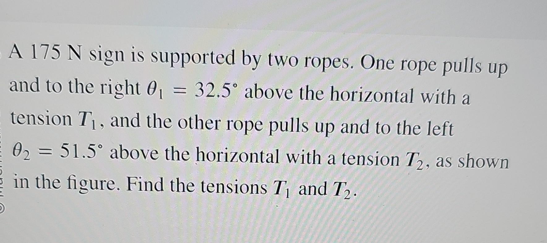 Solved A 175 N sign is supported by two ropes. One rope | Chegg.com