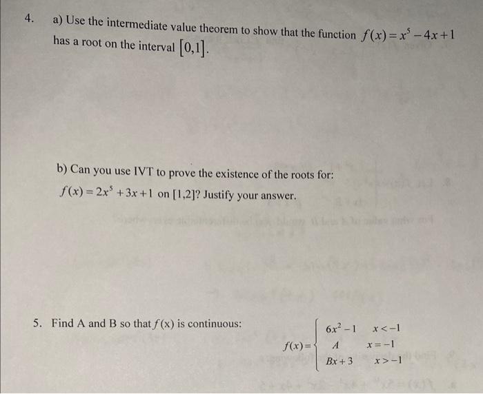 Solved 4. a) Use the intermediate value theorem to show that | Chegg.com