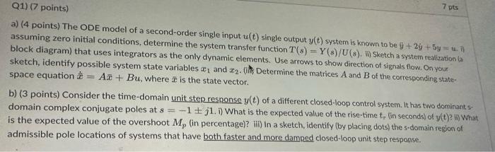 Solved a) (4 points) The ODE model of a second-order single | Chegg.com