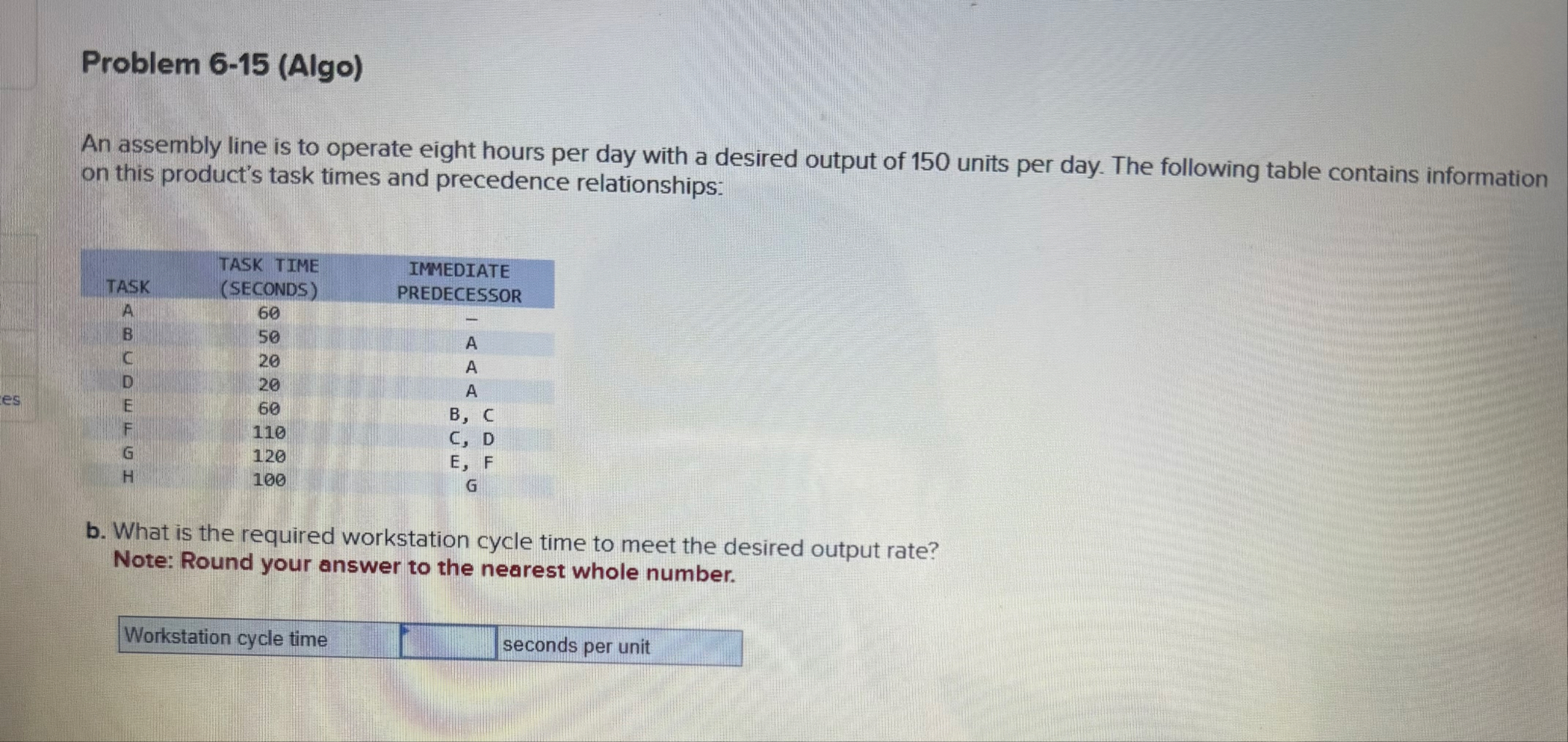 Solved Problem 6-15 (Algo)An assembly line is to operate | Chegg.com