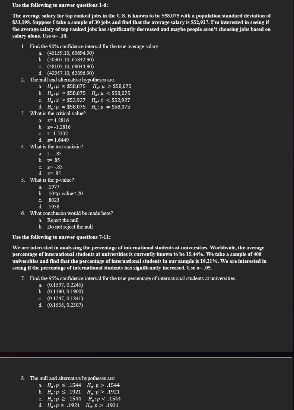Solved Use the following to answer questions 1-6:The average | Chegg.com