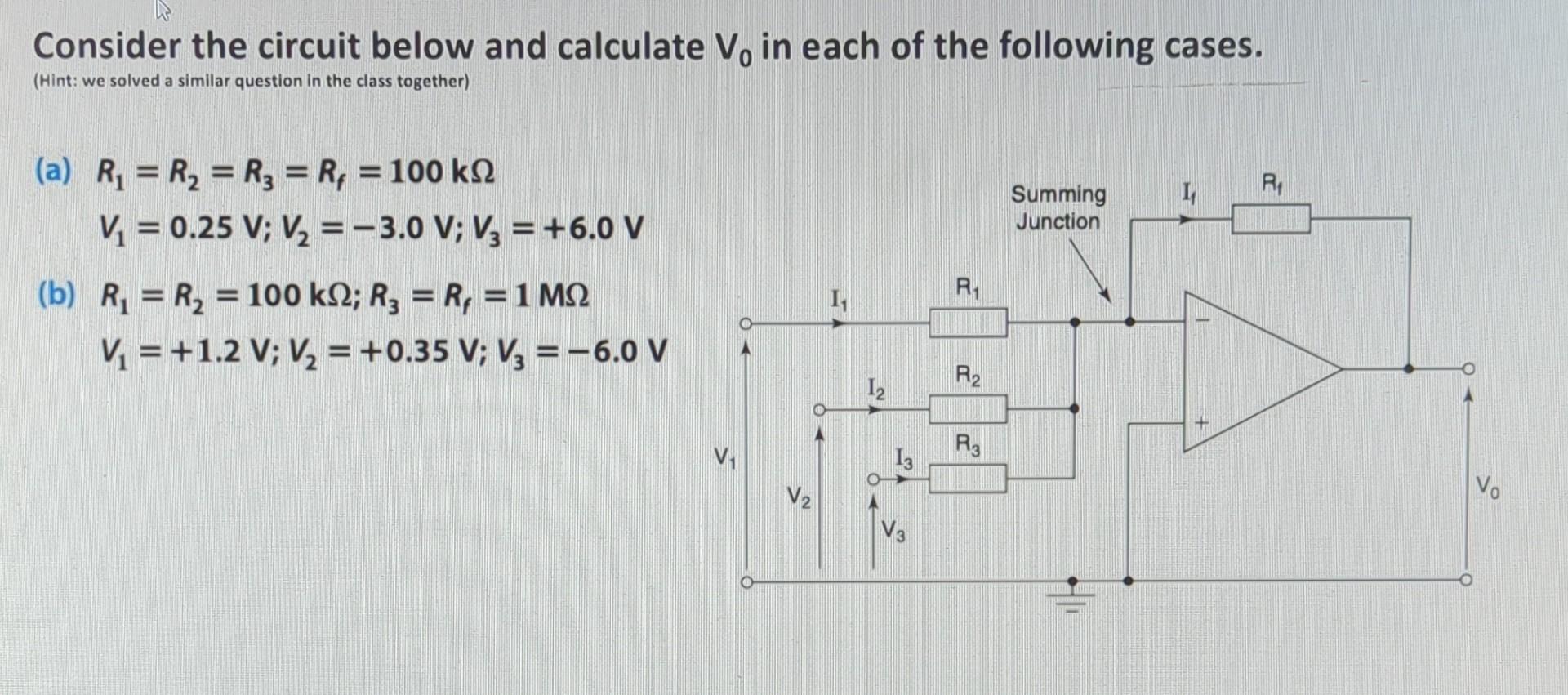 Solved Consider the circuit below and calculate V, in each | Chegg.com