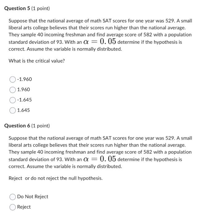 Solved Suppose that the national average of math SAT scores | Chegg.com