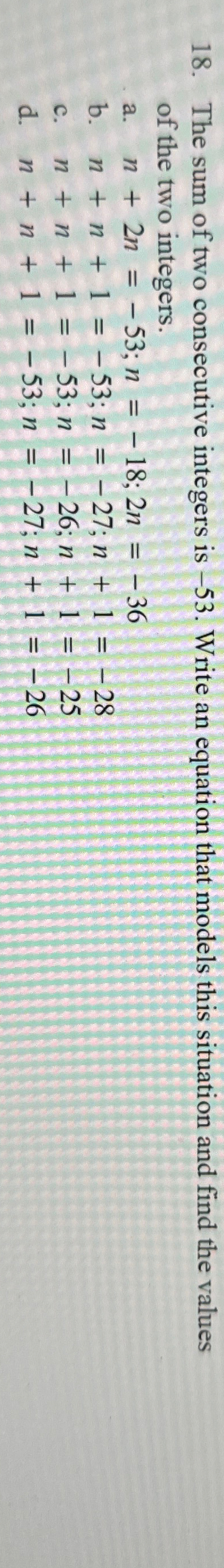 Solved Questionthe Sum Of Three Consecutive Integers Is Chegg Com