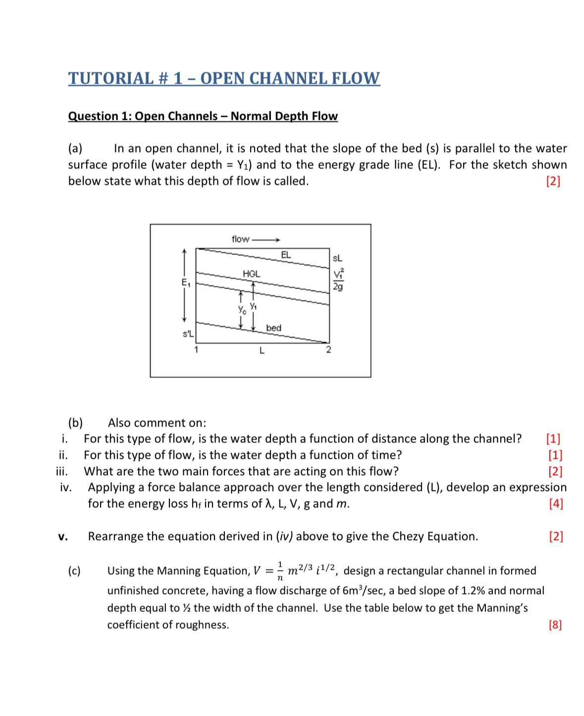 Solved TUTORIAL # 1 - ﻿OPEN CHANNEL FLOWQuestion 1: Open | Chegg.com