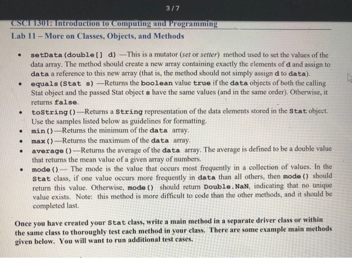 Solved What to Submit The Stat.java file should be submitted | Chegg.com