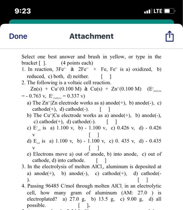 Solved 9 23 1 Lte O Done Attachment G Select One Best A Chegg Com