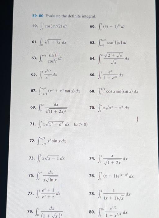 Solved 59-80 Evaluate the definite integral. 59. | Chegg.com