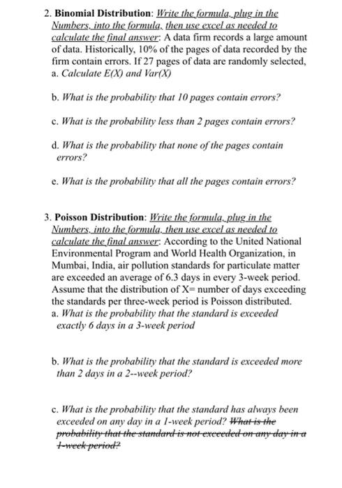 Solved 2. Binomial Distribution: Write the formula plug in | Chegg.com