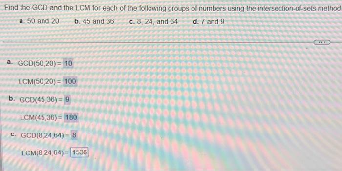 Solved Find the GCD and the LCM for each of the following | Chegg.com