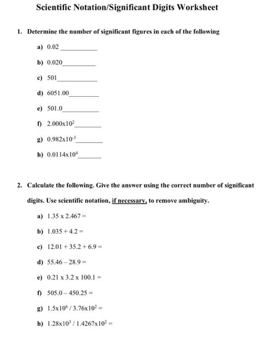 Solved Scientific Notation/Significant Digits Worksheet 1. | Chegg.com