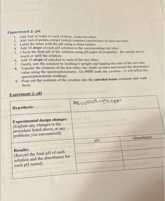 Solved Experiment 2: pH 1. Add 5ml of water to each of | Chegg.com