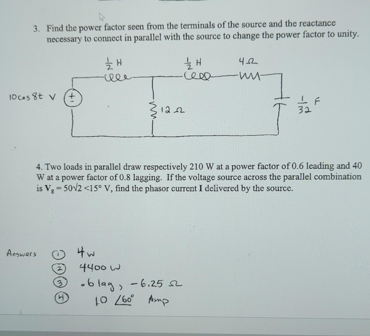 Solved 3. Find the power factor seen from the terminals of | Chegg.com