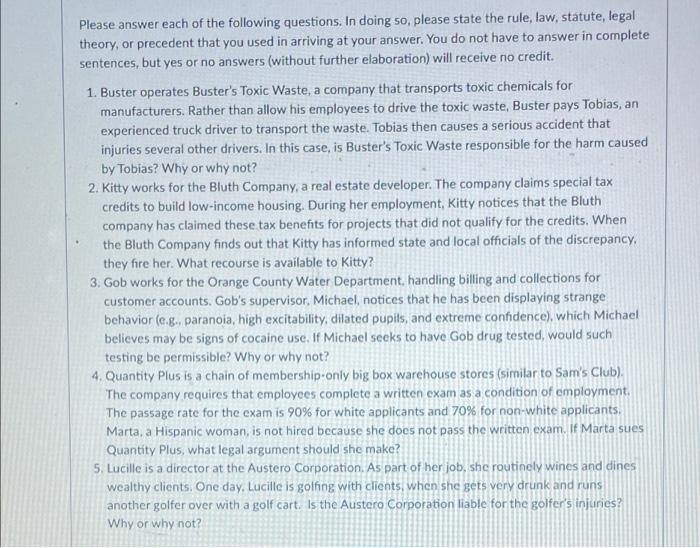 Solved Please answer each of the following questions. In | Chegg.com