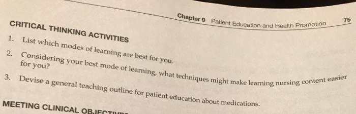 Solved 75 Chapter 9 Patient Education And Health Promotion | Chegg.com