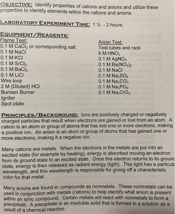 OBJECTIVE: Identify properties of cations and anions | Chegg.com