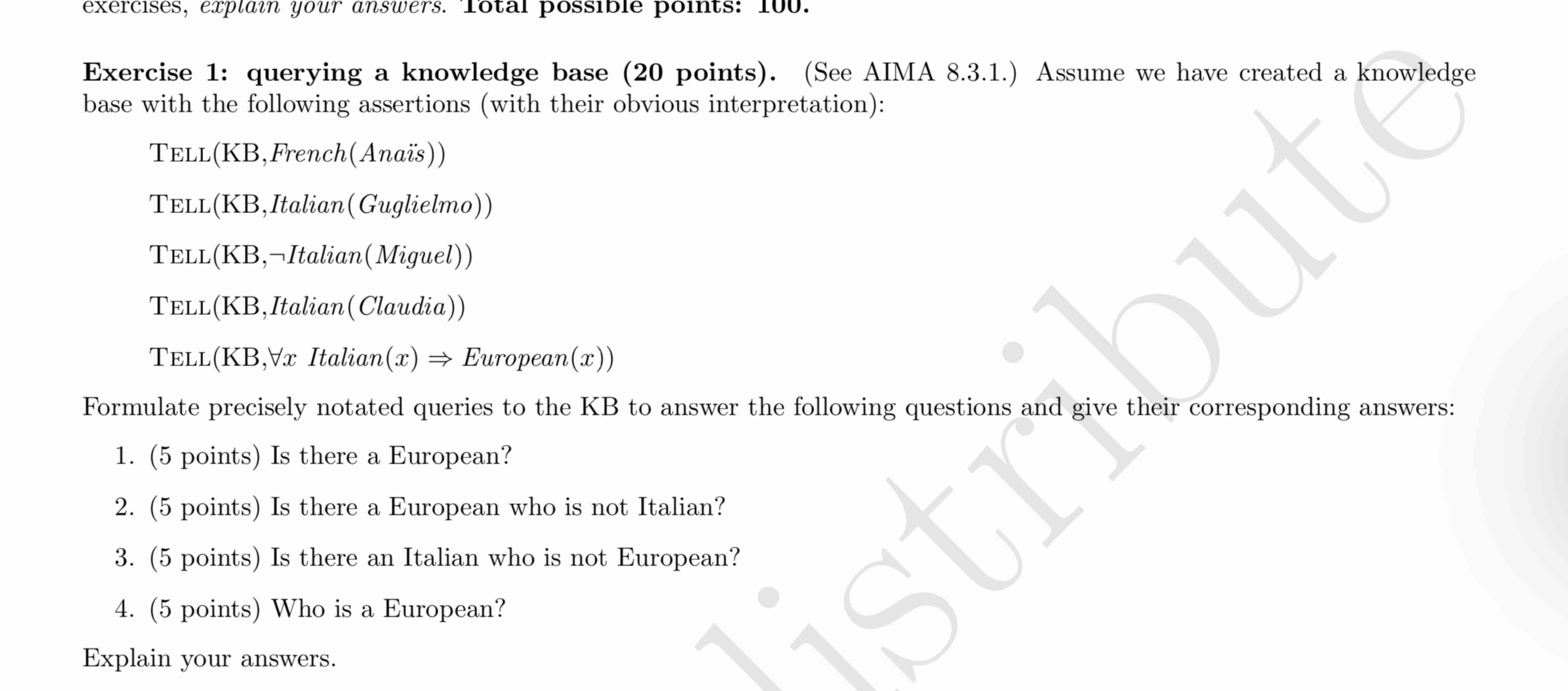 Solved Exercise 1: querying a knowledge base (20 | Chegg.com