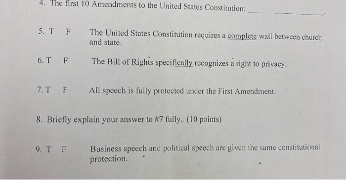 Solved 4 The First 10 Amendments To The United States Co Chegg Com