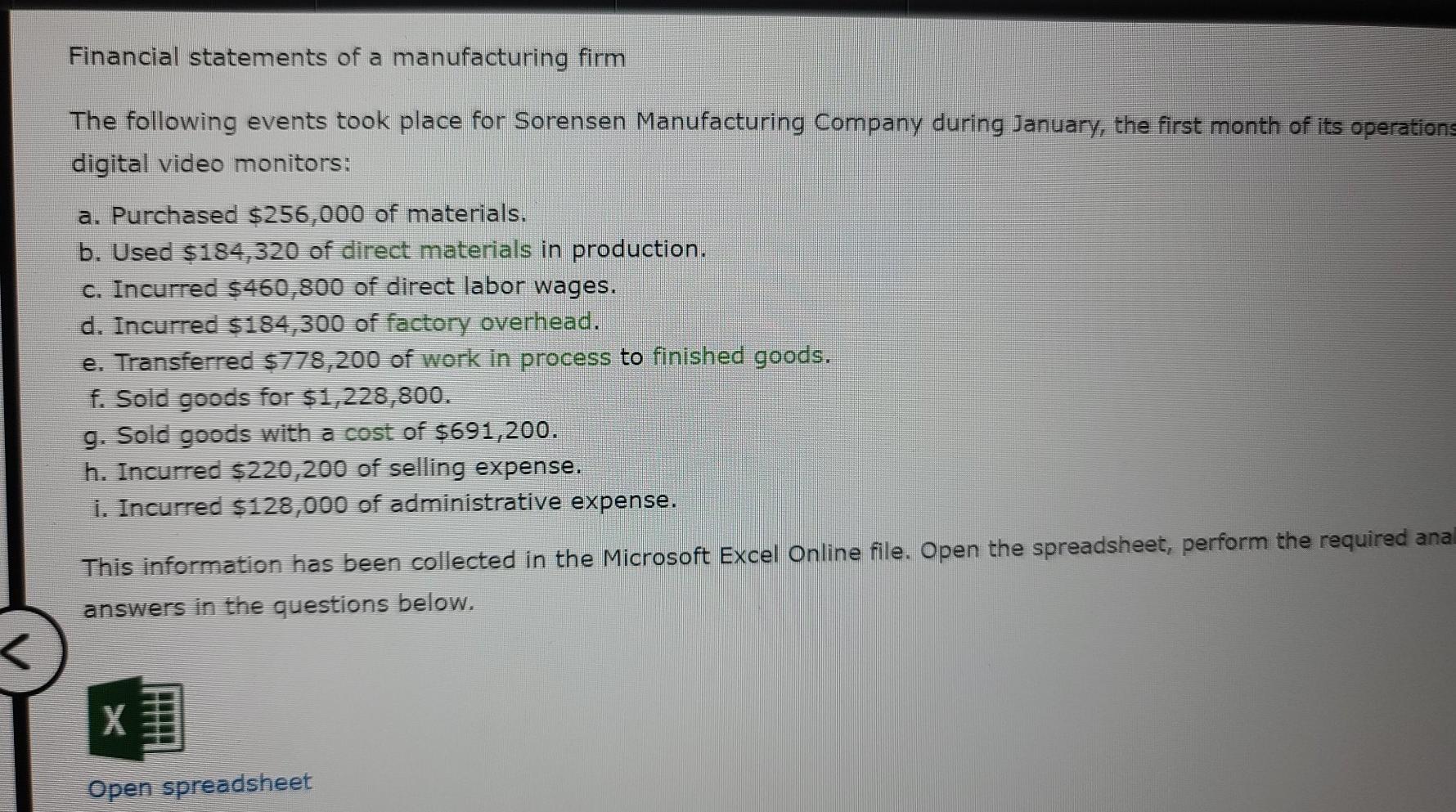 Solved Financial statements of a manufacturing firm The