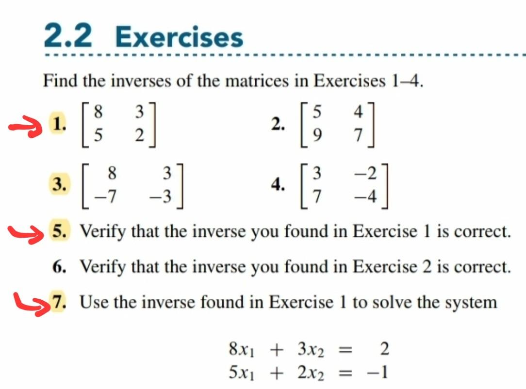 Solved Find The Inverses Of The Matrices In Exercises Chegg Com