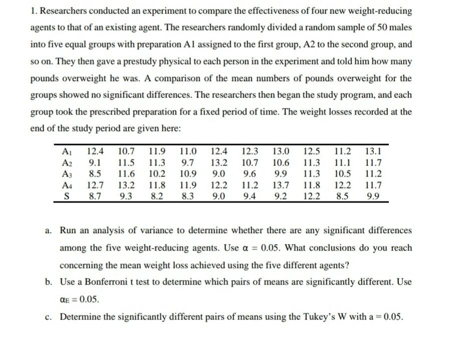 Solved 1. Researchers Conducted An Experiment To Compare The | Chegg.com