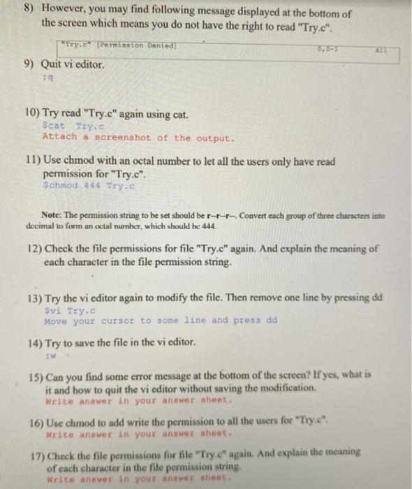 Solved Part 3: Permissions for files Follow the instructions | Chegg.com